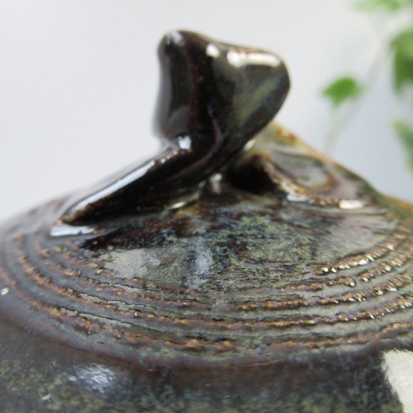 Stoneware Hand Made Glazed Pottery Bowl with Lid signed SRF - Picture 7 of 14